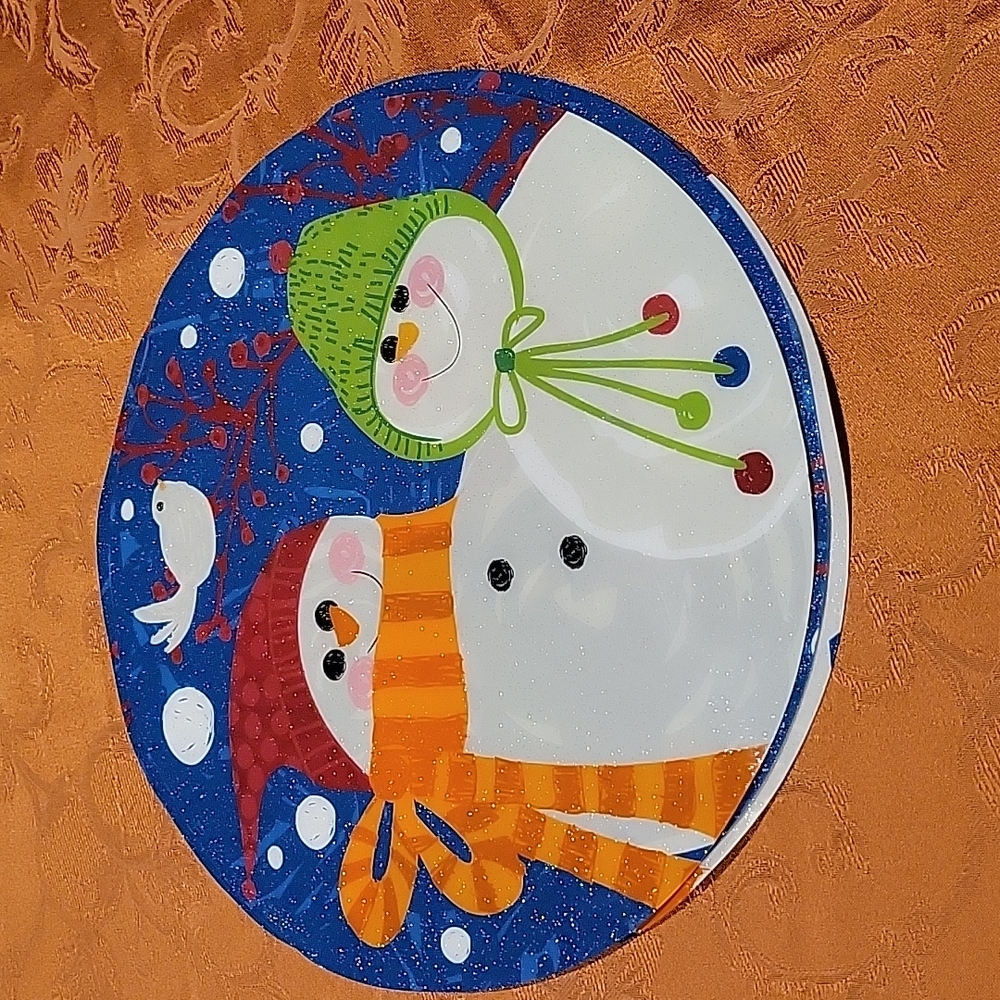 Placemats 6 vinyl vintage sparkling Mr. Mrs. snowman  EUC